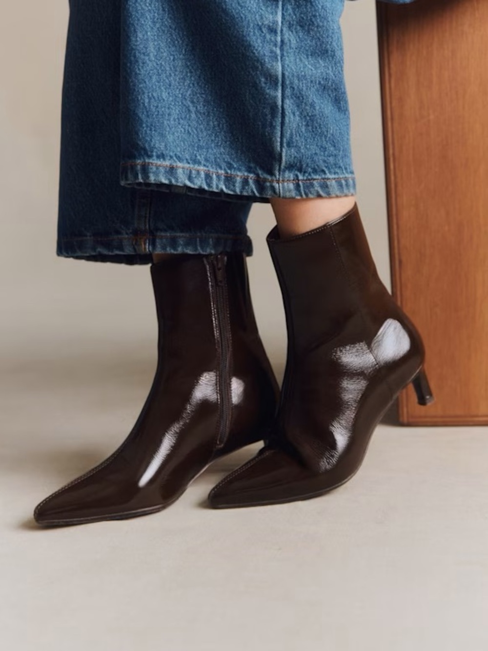 SEZANE Garance Ankle Boots in Chocolate